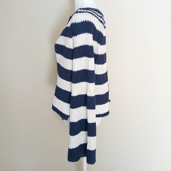 Anthropologie Pilcro Striped Nautical Bell Sleeve Henley Sweater Size Medium - Picture 5 of 9
